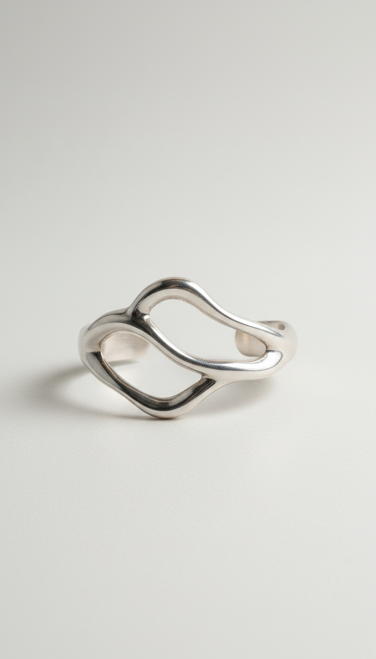 Sculptural Platinum Cuff Bracelet with Open Form